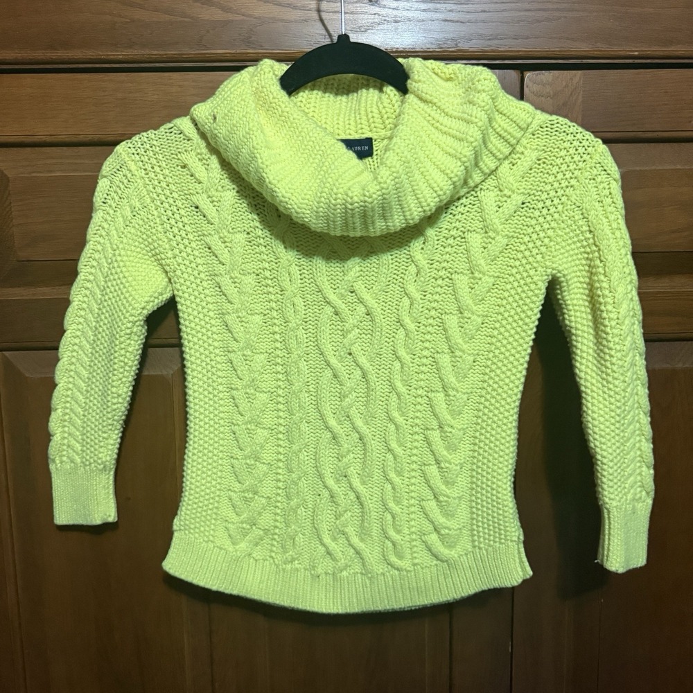 Ralph Lauren Black Label Girls Cable Knit Turtleneck Sweater Yellow Sz 5 Prep